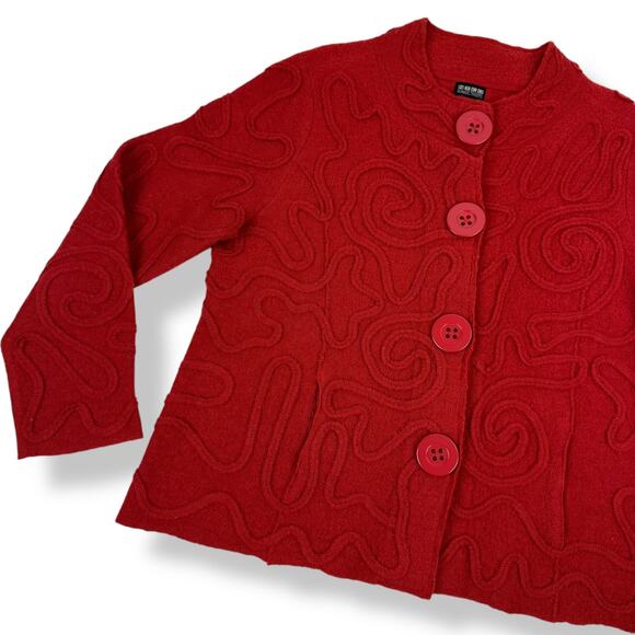 90's crimson pure wool abstract cardigan by NTCO NOMADIC TRADERS - Picture 14 of 17